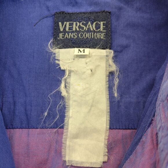 Vtg VERSACE Jeans Couture Iridescent Purple Silk‎ Mens Medusa Metal Studs Medium - Picture 11 of 16